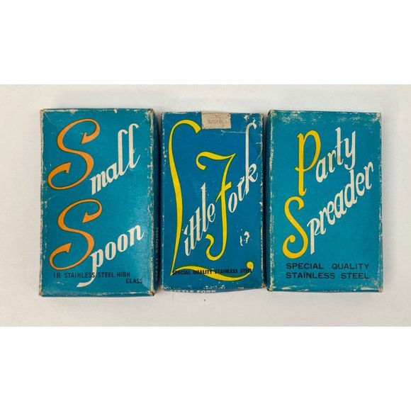 *Vintage 3 Box Set Miniature Party Spreaders Forks Knives Spoons Stainless Steel - Picture 5 of 5